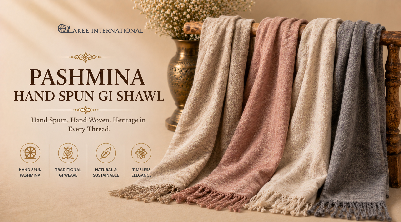 Pashmina Hand Spun Gi Shawl | Akee International