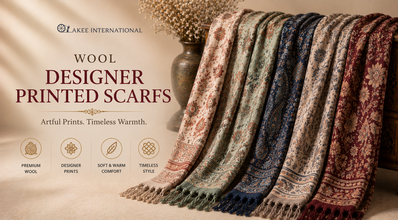Wool Designer Printed Scarfs | Akee International