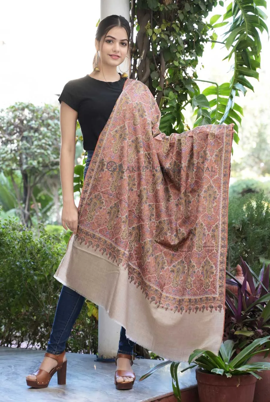 Waraq Threads Royal Hand Embroidered Pashmina Shawl