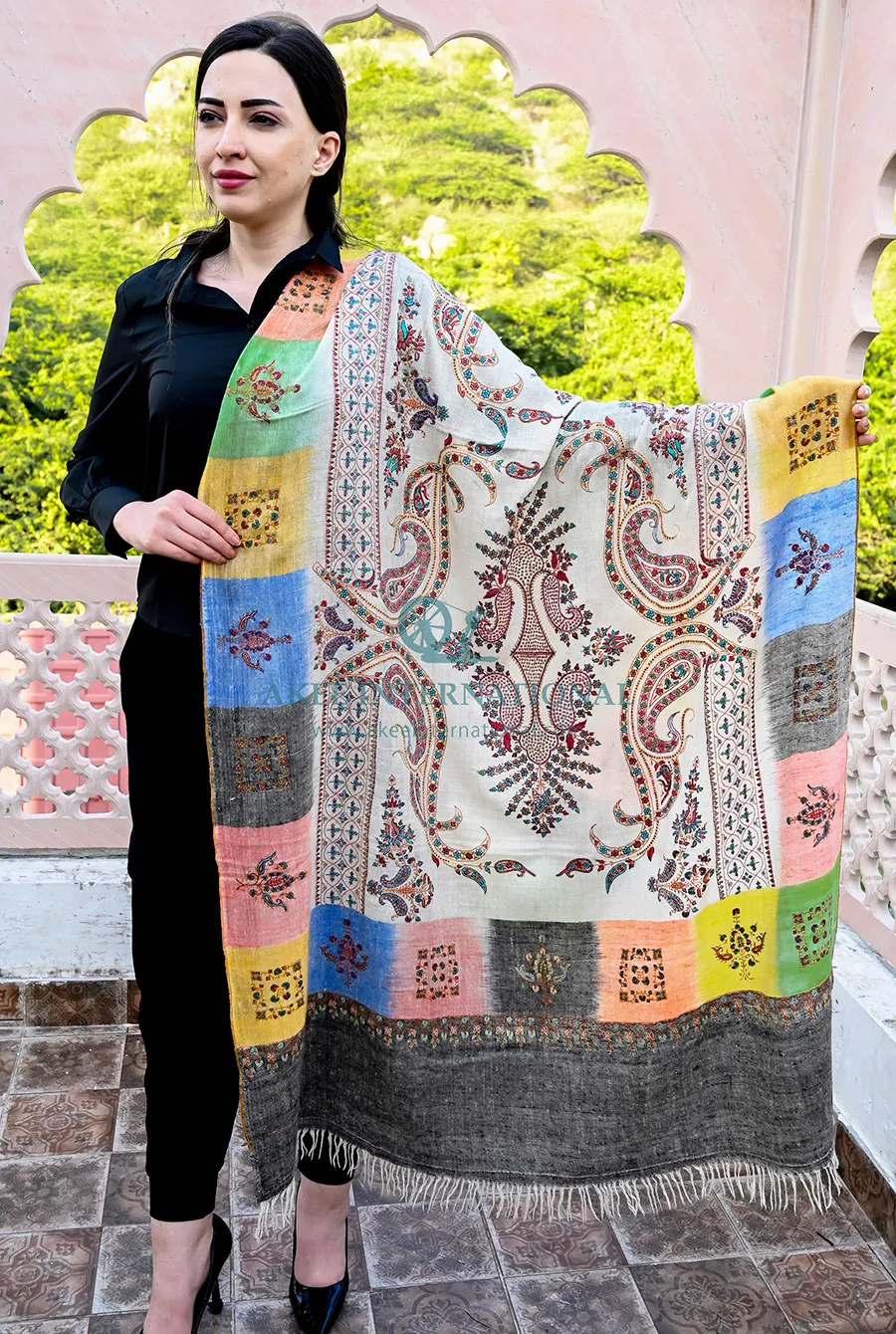 Zaynor Luxury Embroidered Pashmina Shawl | Akee International