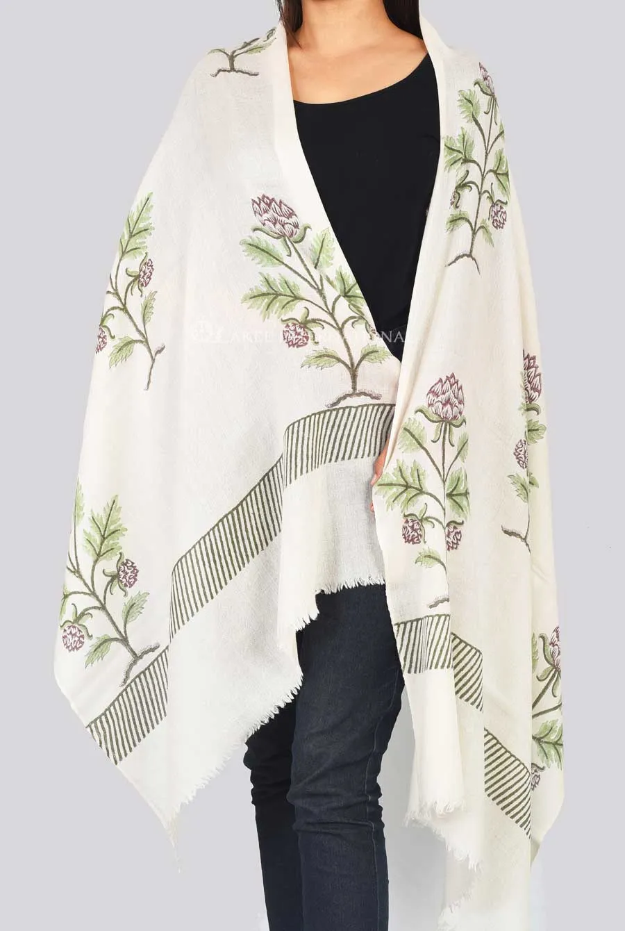 Designer Floral Block Print Himalayan Scarf | Akee International