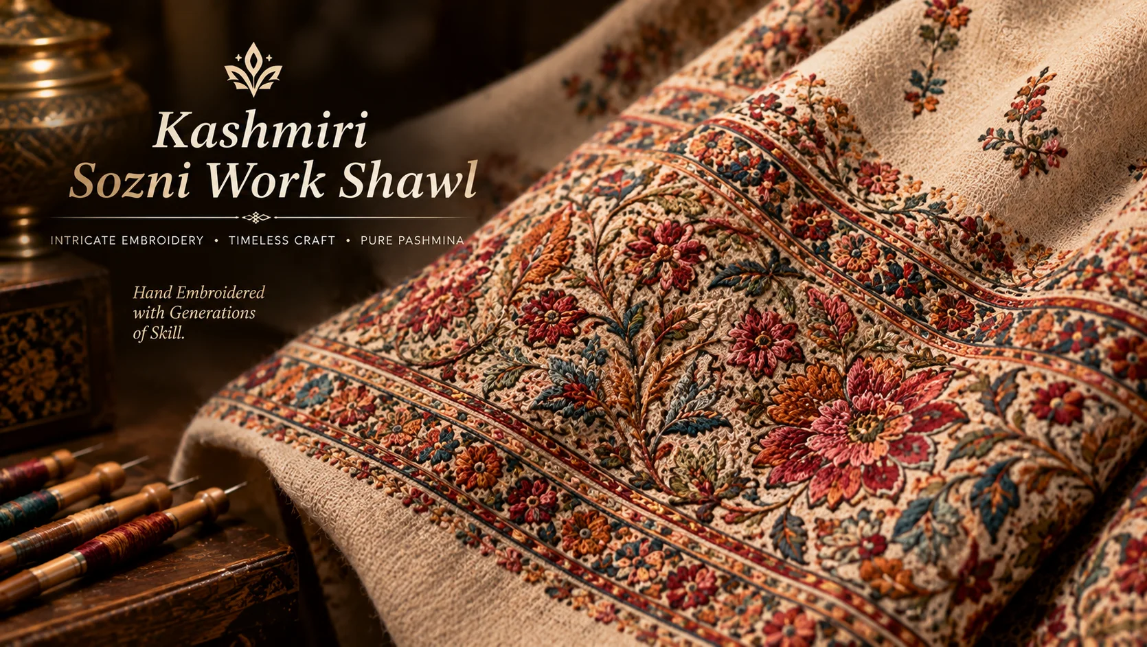 Kashmiri Sozni Work Shawl — Akee International