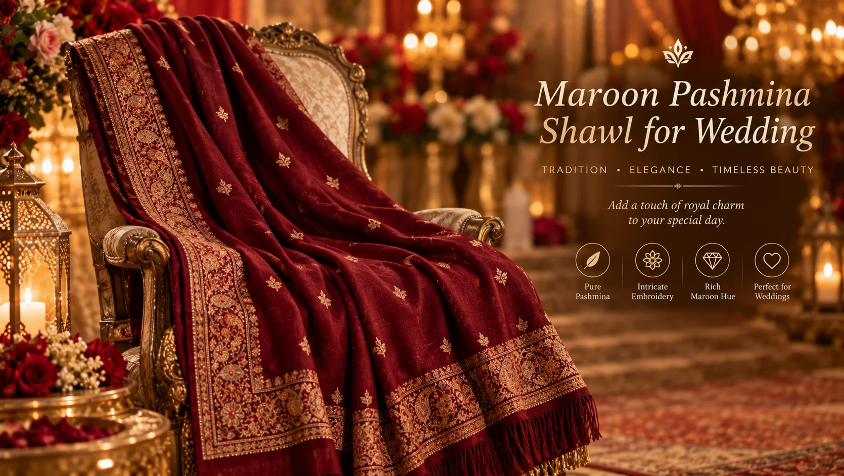 Maroon Pashmina Shawl for Wedding — Akee International