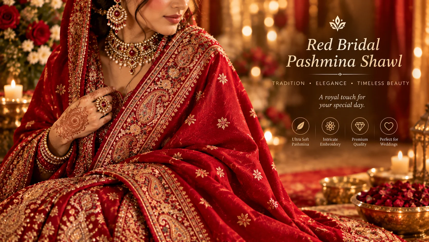 Red Bridal Pashmina Shawl — Akee International